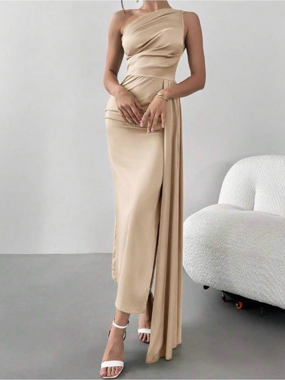 One-Shoulder Champagne dress